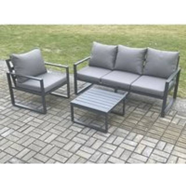 Aluminium Outdoor Garden Furniture Set Lounge Sofa Chairs Square Coffee Table Sets Conservatory Set Dark Grey - One Size