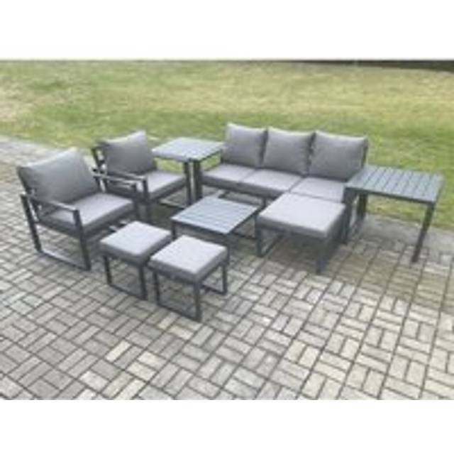 Aluminium Outdoor Lounge Sofa Set Garden Furniture Sets with Square Coffee Table 2 Chairs 3 Footstools 2 Side Tables Dark Grey 8 Seater - One Size