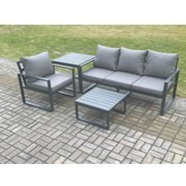 Aluminium Outdoor Garden Furniture Set Lounge Sofa Chairs Square Coffee Table Sets with Side Table Conservatory Set Dark Grey - One Size