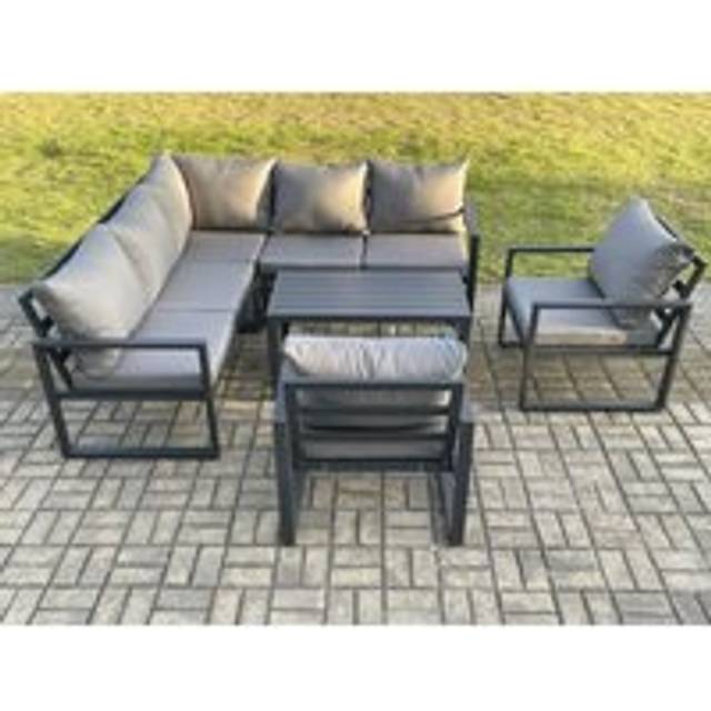Aluminium Outdoor Garden Furniture Set Lounge Sofa Oblong Coffee Table Sets with 2 Pcs Chair Indoor Conservatory Set Dark Grey - One Size
