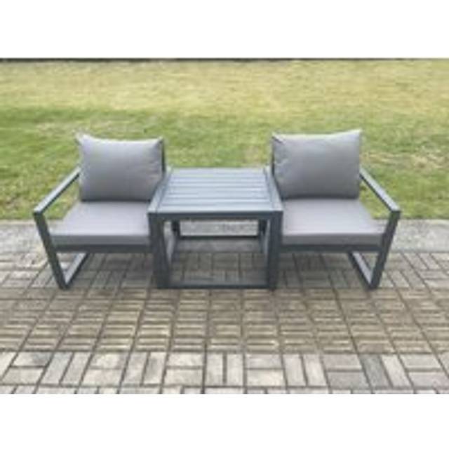 Aluminium 3 Pieces Garden Furniture Sofa Set Chair with Table Including Cushions Dark Grey - Fimous