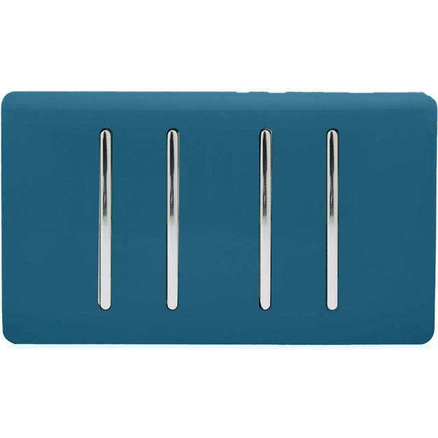 Trendi Artistic Modern Glossy 4 Gang 1 Way Rocker Double Plate Tactile Light Switch Midnight Blue