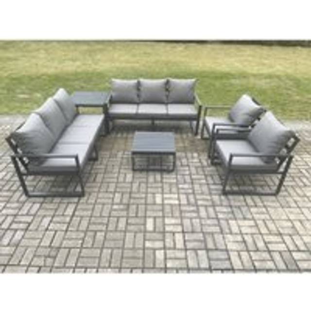 Fimous Aluminium Outdoor Lounge Sofa Set Garden Furniture Sets with Square Coffee Table 2 Chairs Dark Grey 8 Seater