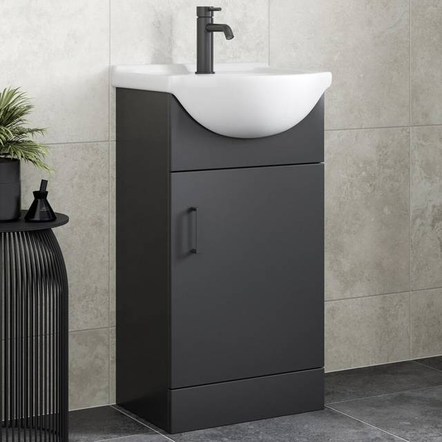 Alpine Black Freestanding Cloakroom Vanity Unit with Basin - 450mm