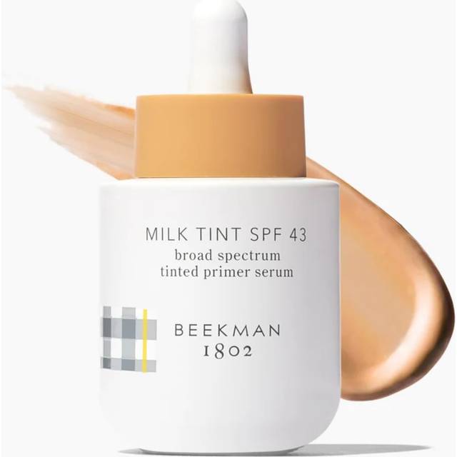 Beekman 1802 Milk Tint Face Primer with SPF 43  Tan - Oxybenzone Free - 1 oz - Tinted Mineral SPF  Makeup Primer & Moisturizer - Blends Seam