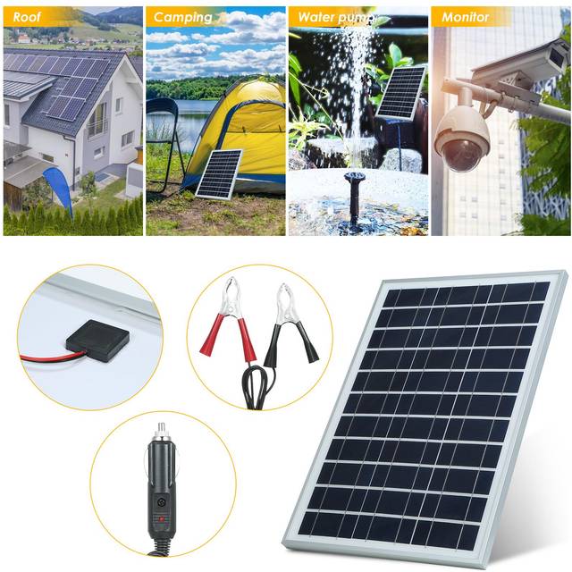 60W D C 5V/18V Flexible Solar Panel Kit Set IP65 Water Resistance/ D C Alligatoe Clip/ 1 * Car grey