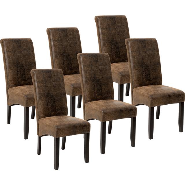 Tectake - Dining Chairs Set of 6 - ergonomic, high backrest, padded faux leather - dining room chairs, kitchen chairs, dining table chairs - antique