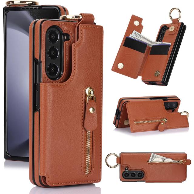 XIMAND for Samsung Galaxy Z Fold 5 Wallet Case with Zipper and Credit