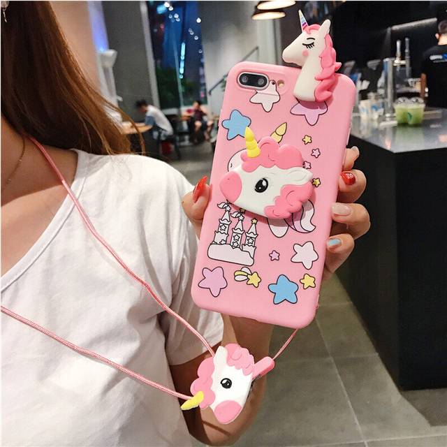 Unicorn Case for iPhone XSMAX , 3D Cartoon Design Cute Elastic Kickstand Protective Case, Phone Case with String Rope, Kawaii Fashion