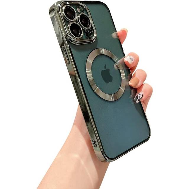 iPhone 13Pro Max Magnetic Clear with Camera Lens Case Full Protection MagSafe Electroplated Silicone Dust Screen Shockproof Case 6.7 inch - Green