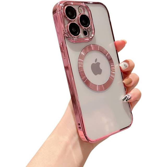 "iPhone 13Pro Max Magnetic Clear with Camera Lens Case Full Protection MagSafe Electroplated Silicone Dust Screen Shockproof Case 6.7"" - Pink"