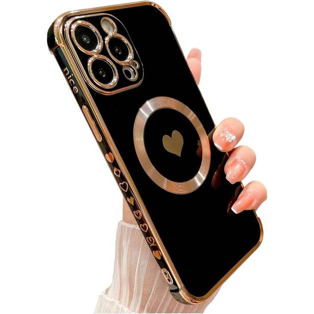 iPhone 14 Pro Max Case [Compatible with Magsafe]Love Heart Soft Slim Phone CaseRaised Camera and Corner Airbag Protection Case for Women - Black