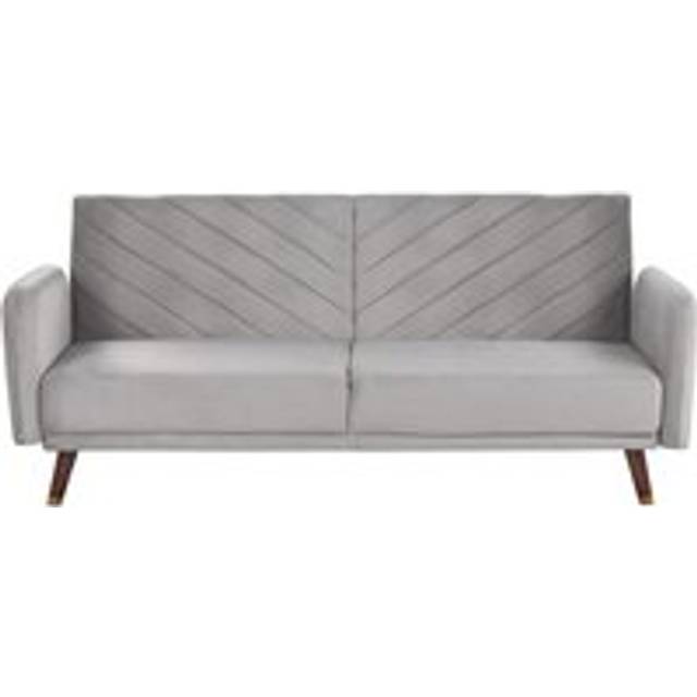 Retro Velvet Fabric Sofa Bed 3 Seater Light Grey Convertible Reclining Senja