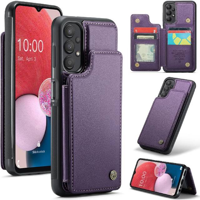 (Purple) CaseMe Wallet Case For Samsung Galaxy A04S/A04/M13 5G PU Leather Kickstand Card Holder RFID Blocking Slim Shockproof Case