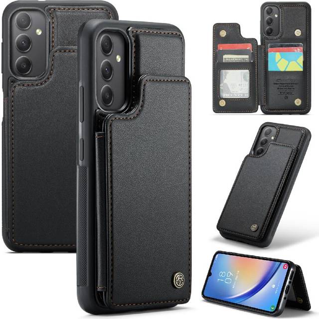 (Black) CaseMe Wallet Case For Samsung Galaxy A34 5G Slim Shockproof Case Kickstand PU Leather Card Holder RFID Blocking