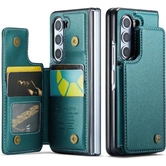 (Green) CaseMe Wallet Case For Samsung Galaxy Z FOLD 5 5G PU Leather Card Holder Kickstand Slim Shockproof Case RFID Blocking