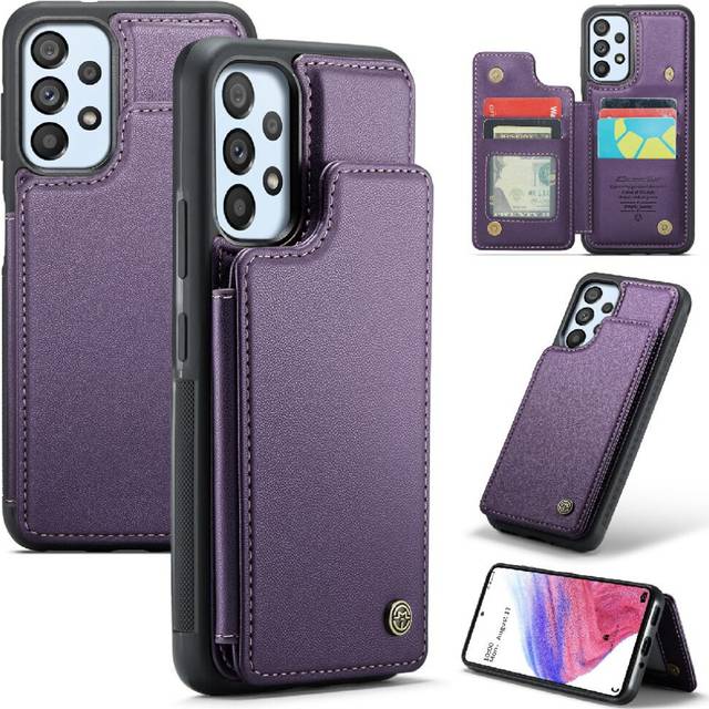(Purple) CaseMe Wallet Case For Samsung Galaxy A53 5G Card Holder Slim Shockproof Case Kickstand PU Leather RFID Blocking