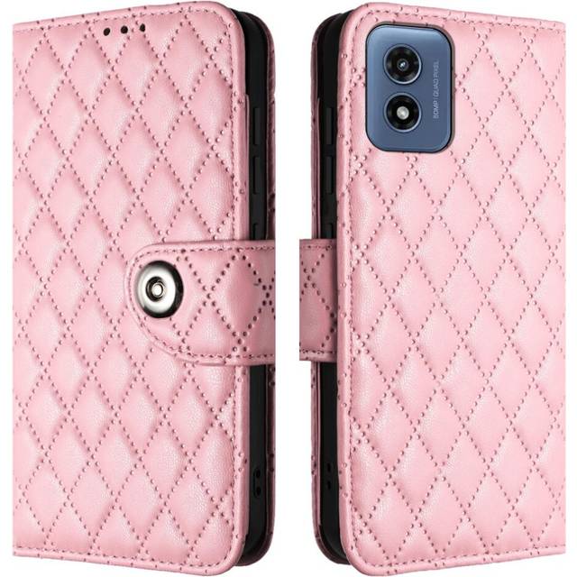 (Pink) Case For Motorola MOTO G Play 2024 4G Wallet Cover Shockproof Stylish Protective Wrist Strip Card Holder