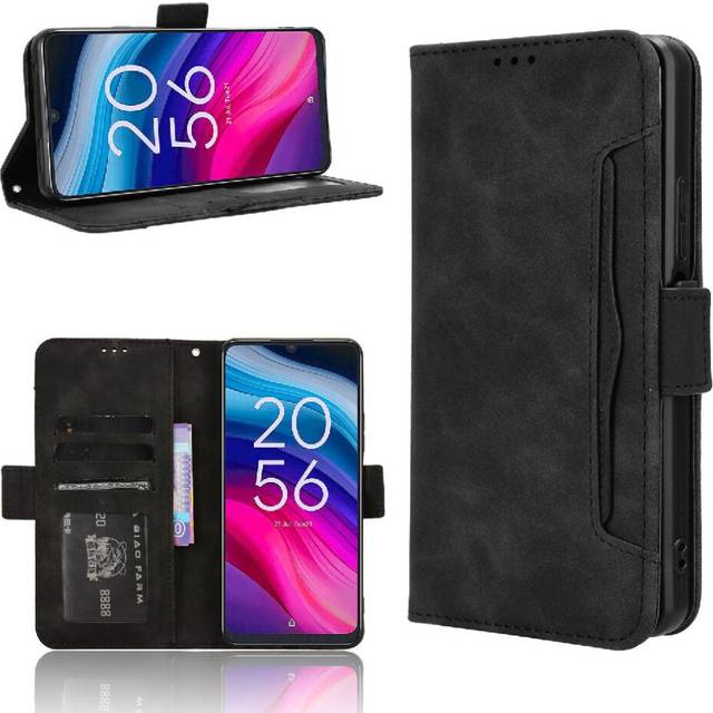 (Black) Case For TCL 505 4G Leather Wallet Cover Adjustable Detachable Card Holder Magnetic Closure