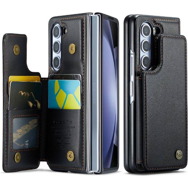 (Black) CaseMe Wallet Case For Samsung Galaxy Z FOLD 5 5G PU Leather Card Holder Kickstand Slim Shockproof Case RFID Blocking