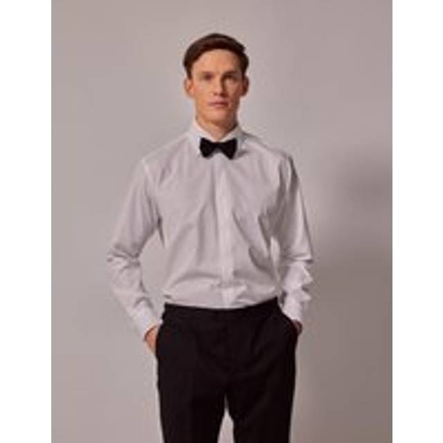 Hawes & Curtis White Poplin Slim Evening Shirt | Waffle Design Collar and Cuff Size: 16.5" collar, 36" sleeve