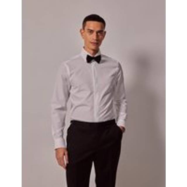 Hawes & Curtis Fitted Slim White Poplin Evening Shirt | Waffle Detail Size: 15.5" collar, 35" sleeve