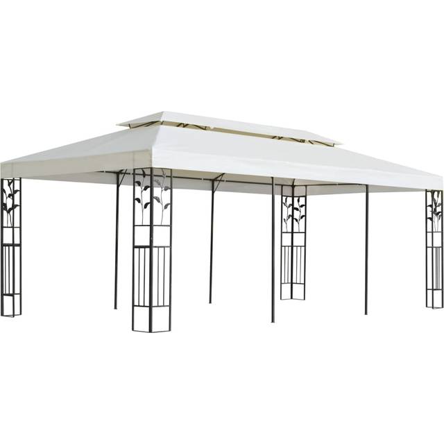 Paviljong med dubbeltak vit 6x3 m stål