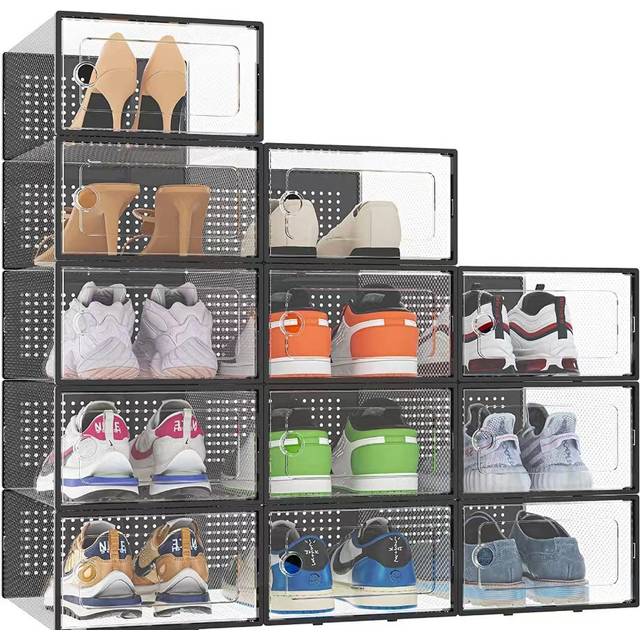 Living and Home Black Double Door Shoe Storage Boxes 12 Pack - 33 x 23 x 14cm