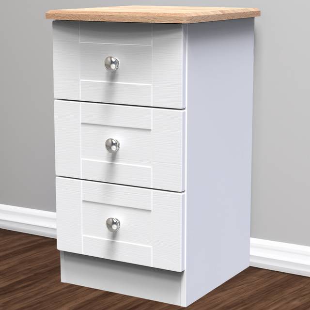 Welcome Furniture Ready Assembled Sussex 3 Drawer Bedside Cabinet In White Ash & Bardolino Oak, White