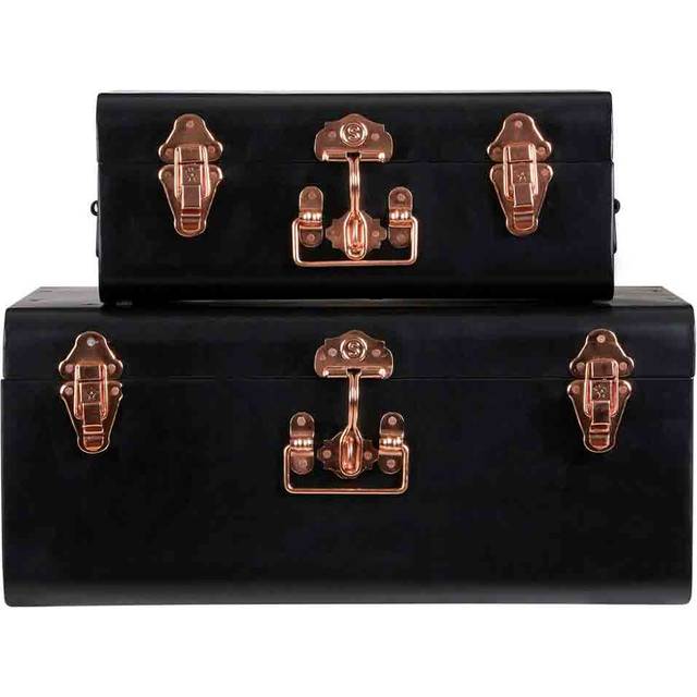 Black Metal Storage Trunk Set, Set of 2 Metal Trunks, Small and Big Storage Trunk, Decorative Storage Trunks