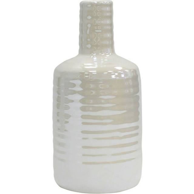 Rammento 22cm Tall White Rippled Ceramic Bottle Vase - Glossy