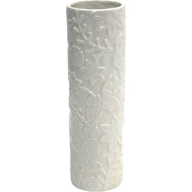 25cm Tall Ceramic Cylinder Vase with Floral DÃ©cor