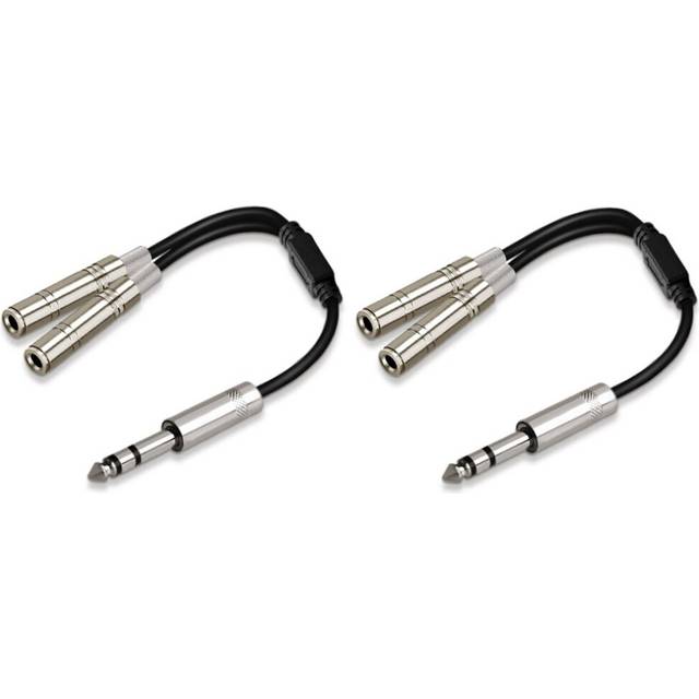 2pcs 6.35mm 1/4 Inch Stereo Splitter Cable Adapter Lead Plug to Double 6.35mm Sockets