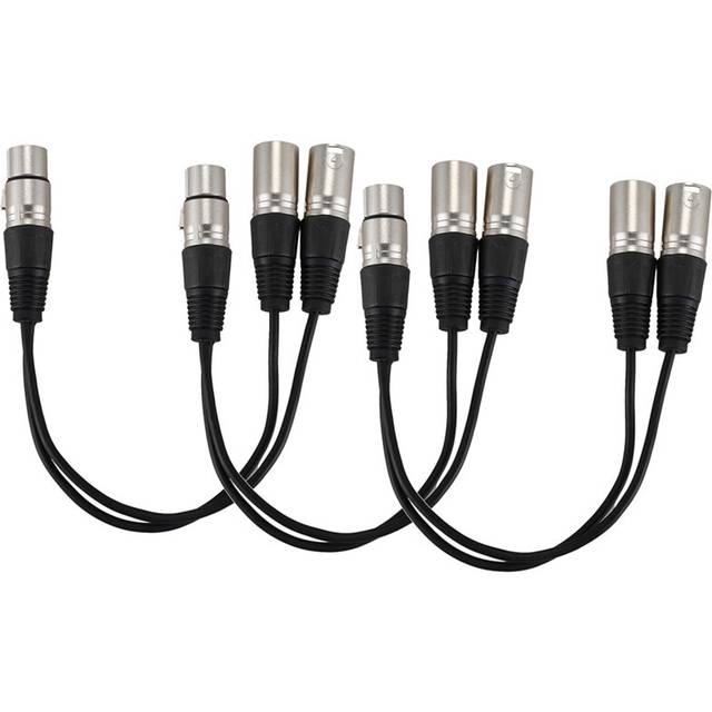 3X New 3Pin XLR FEMALE to Dual 2 MALE Plug Y SPLITTER Cable Adaptor 1 Ft Cord