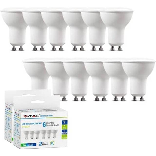 V-TAC GU10 LED Light Bulbs, Warm White 3000K, 35W Halogen Spotlight Equivalent, 5W 400lm, 110? Beam Angle, Pack of 12