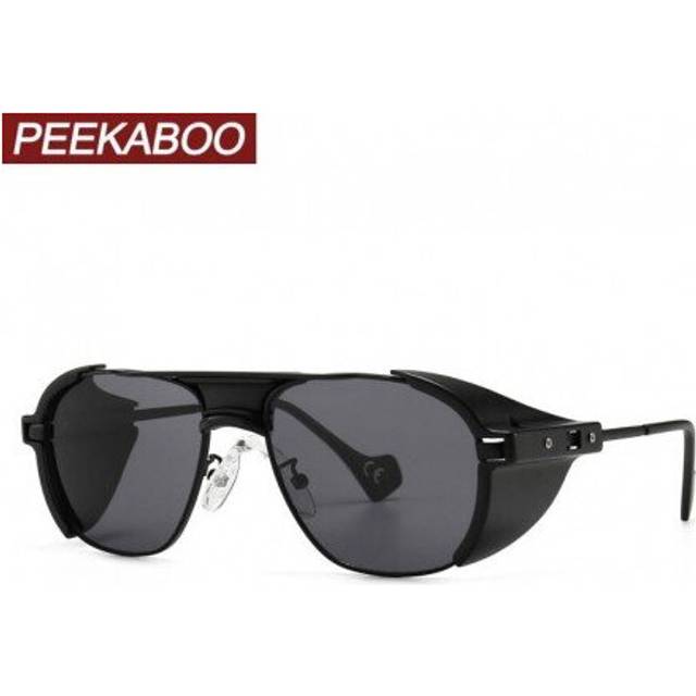 (Blue) Peekaboo retro punk sunglasses with side shields windproof 2020 summer style oversized sun glasses for women metal uv400