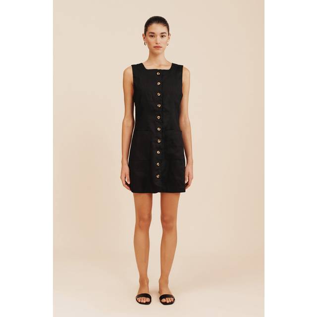 Posse Emma Button Down Mini Dress in Black - Black. Size XS (also in L, M, S). (XS)