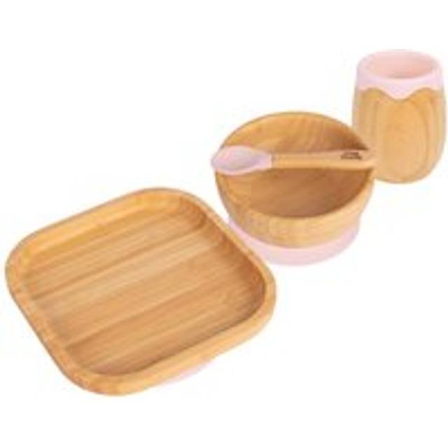 4pc Square Bamboo Suction toddler and Baby Feeding Set - Pink