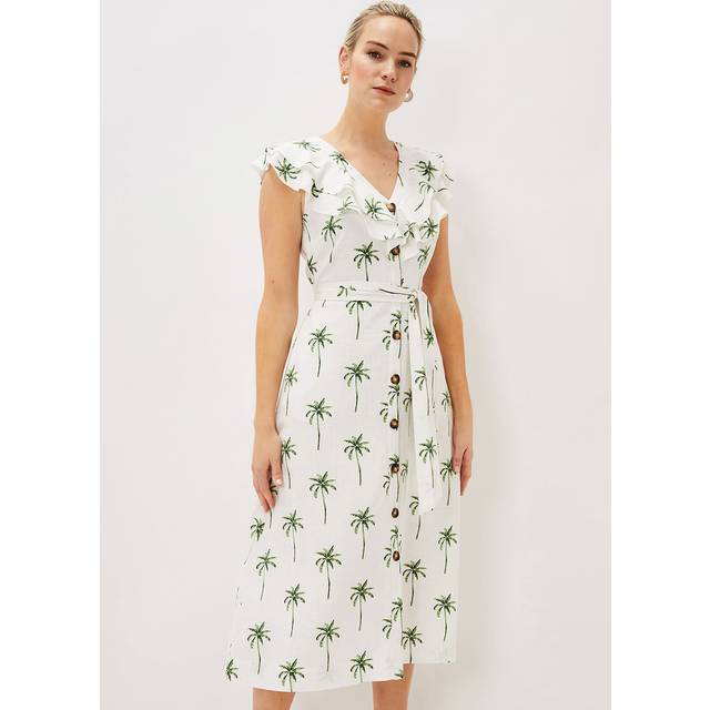 Phase Eight Women's Jamilla Palm Print Midi Dress - Ivory/Green - 12