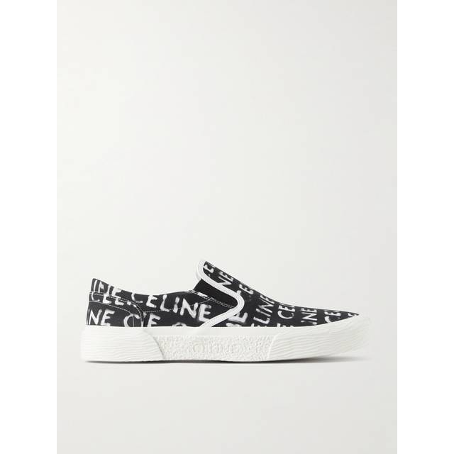 CELINE HOMME - Elliot Leather-Trimmed Logo-Print Canvas Slip-On Sneakers - Men - Black - EU 41