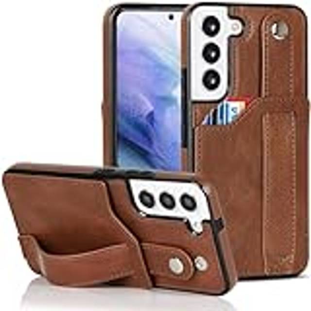 Plånbok typ fodral för Samsung Galaxy S23ultra/S23plus/S23, Telefonskydd med RFID-låskort med armband hållare (Color : Brown, Size : S23 6.1")