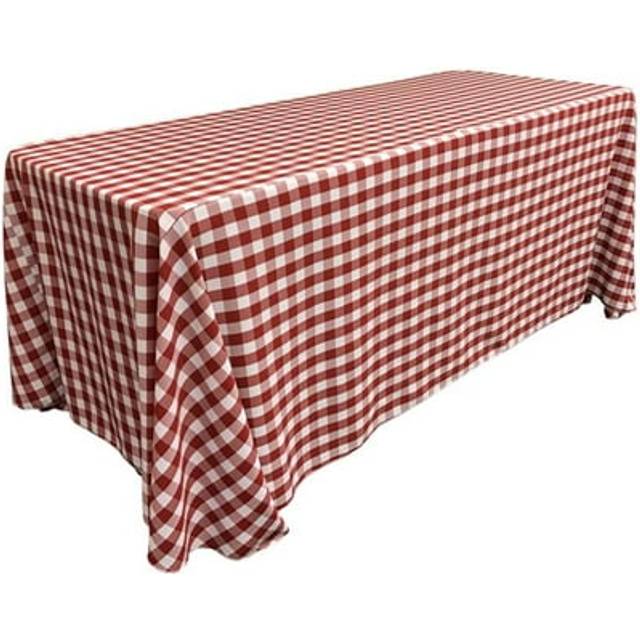 TCcheck90x156-RedK98 Polyester Gingham Checkered Rectangular Tablecloth, White & Red - 90 x 156 in.