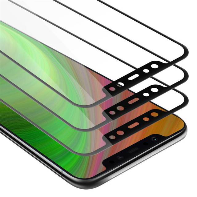 (TRANSPARENT mit SCHWARZ, Xiaomi Pocophone F1) Cadorabo 3x Tempered Glass compatible with Xiaomi Pocophone F1 - 3 Pack Screen Protection Bulletproof D
