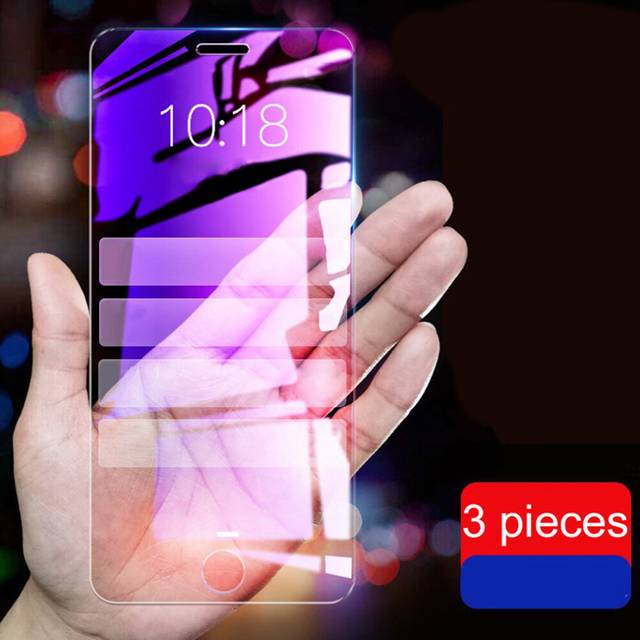 (for iPhoneXR) 3Pcs Tempered Glass Anti Blue Light Screen Protector Film Cover for iPhone 7 8 X
