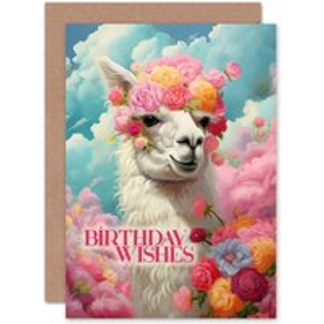 Birthday Wishes Llama With Rose Flowers Floral Her Blank Inside Greeting Card