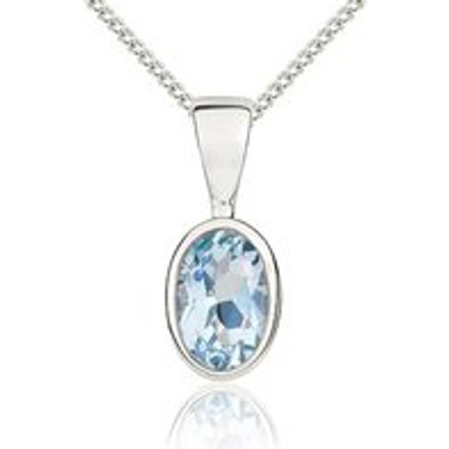 9ct White Gold Aquamarine 6x4mm Oval Rub Over Set Pendant