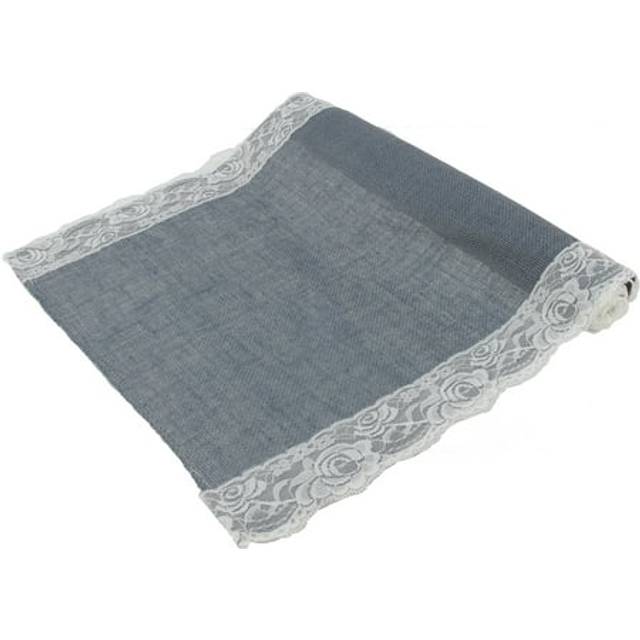 BambooMN Grey 15 x 88 Vintage Lace Burlap Table Runner for Rustic Wedding Bridal Shower Bachelorette Graduation Party Table Home Decor Decorations  1