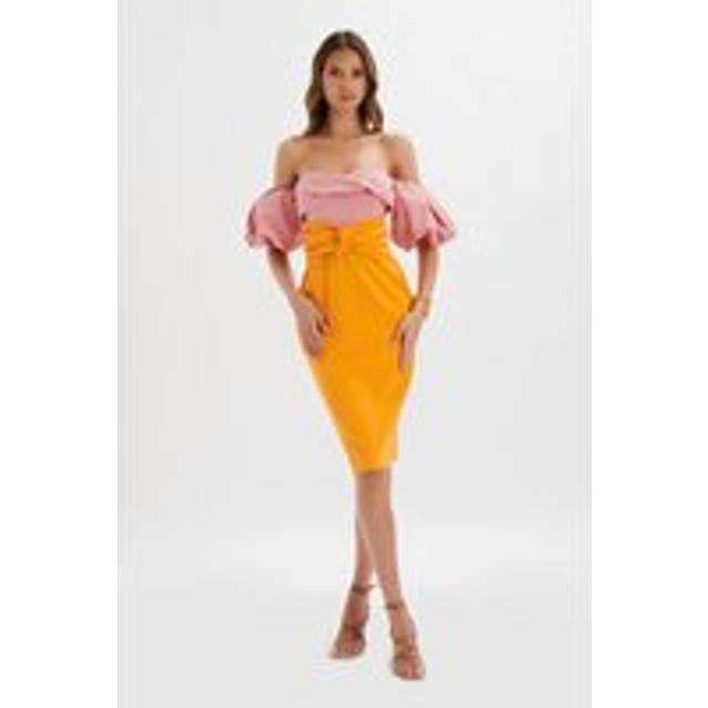 Lavish Alice ELIZA Colour Block Twisted Midi Dress In Pink & Papaya XXS UK4