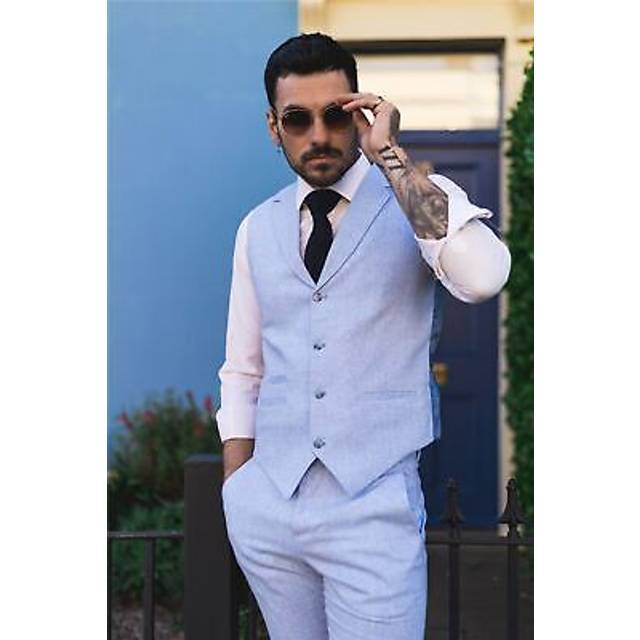 Summer Suit Waistcoat Trousers Wedding - Light Blue - 44R