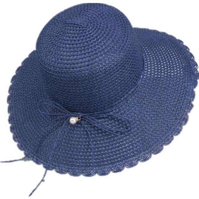 Summer Straw Hat for Women Sun-shade Seaside Ultraviolet-proof Beach Hat Foldable Hat Pearl navy